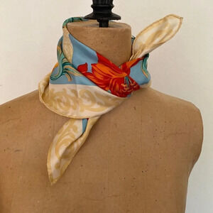 Joop silk sz S scarf for neck or wrap in hair day lily tan white orange blue red
